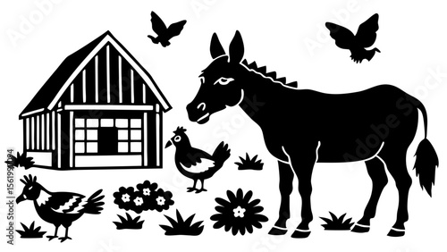 Rooster Crowing on the Fence in the Morning