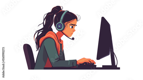 Professional Woman Gamer Playing Online Video Game with Focus and Determination
