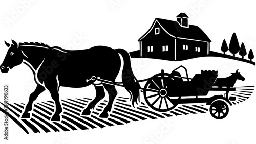 Farmer Feeding Chickens and Cows in the Yard
