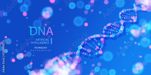 Medical Ai dna banner. AI DNA genetic code, future innovation design. Biology innovation science, chromosome molecule background. Technology ai vector.