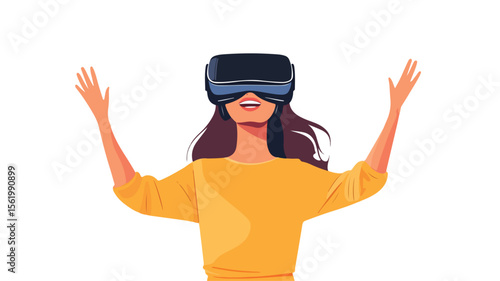 Virtual Reality Travel Experience with Woman in VR Headset