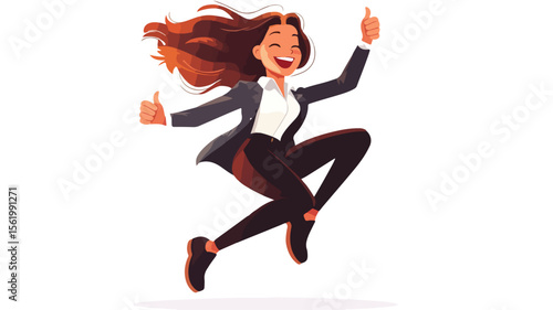 Dynamic Young Woman Flying and Jumping Happily in the Air