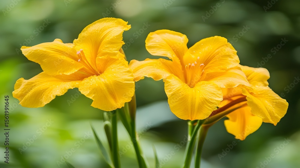Fototapeta premium Vibrant Yellow Daylily Flowers in Garden Bloom