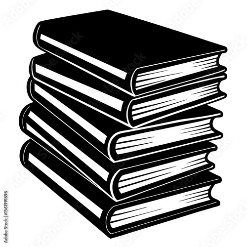 Book stack vector in vintage silhouette style—perfect for classic literature fans, old book lovers, or author branding.