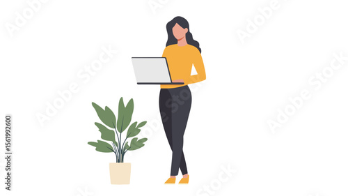 Professional Young Woman Standing with Laptop Computer in Hand