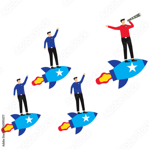  businessmen product launch rocket illustration