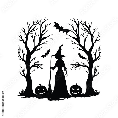 Fantasy Witch Illustration for Halloween Decoration