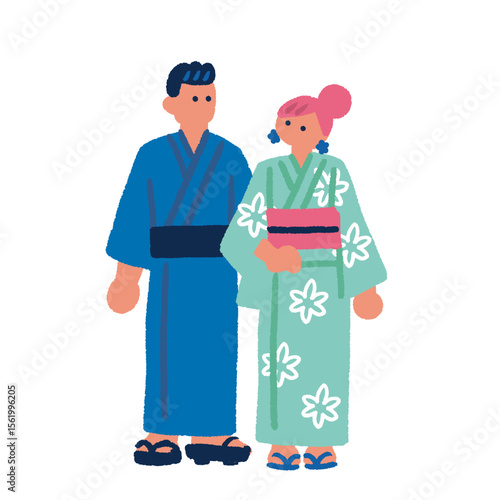 浴衣を着たカップルのイラスト