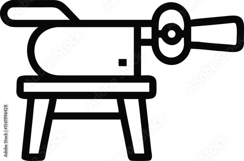 Hand crank coffee grinder outline illustration on table with bold design elements