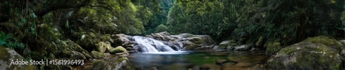 Serene river flowing through lush forest hdr 360 degrees nature hdri