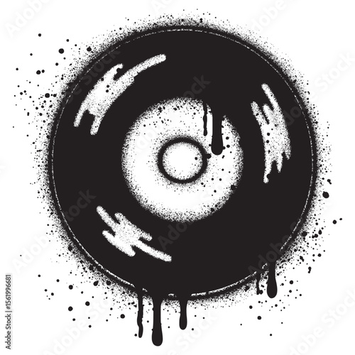 Compact disc or Vinyl record in urban graffiti style with black spray paint. vector illustration.