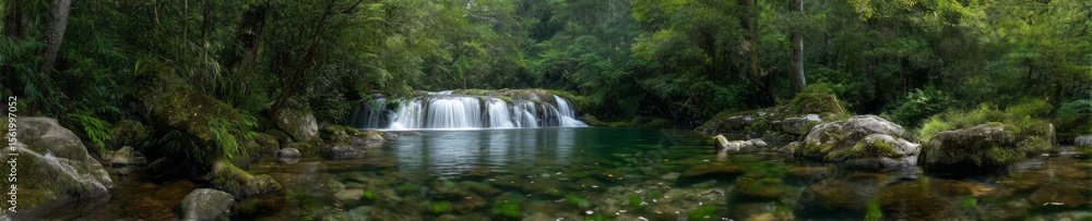 Obraz premium Nature waterfall in lush forest 360 degrees hdri hd scenic view
