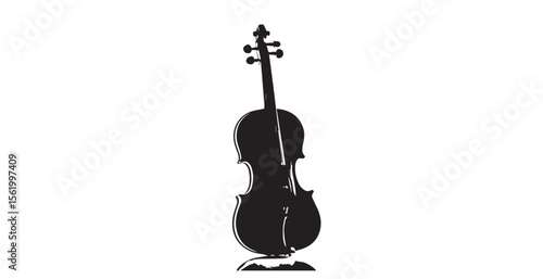 Elegant black violin silhouette standing against a bright white background