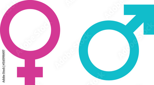 Vector illustration of male and female gender symbols in pink and blue on transparent background for education, science, and identity themes