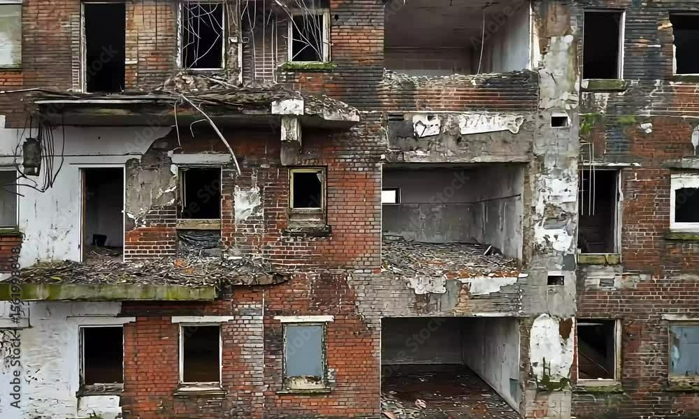 A Multi-Story Brick Building in a State of Ruin A Multi-Story Brick Building in a State of Ruin