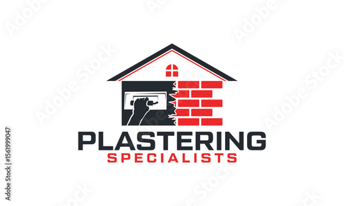 Plastering logo design, trowel plastering service template vector illustration