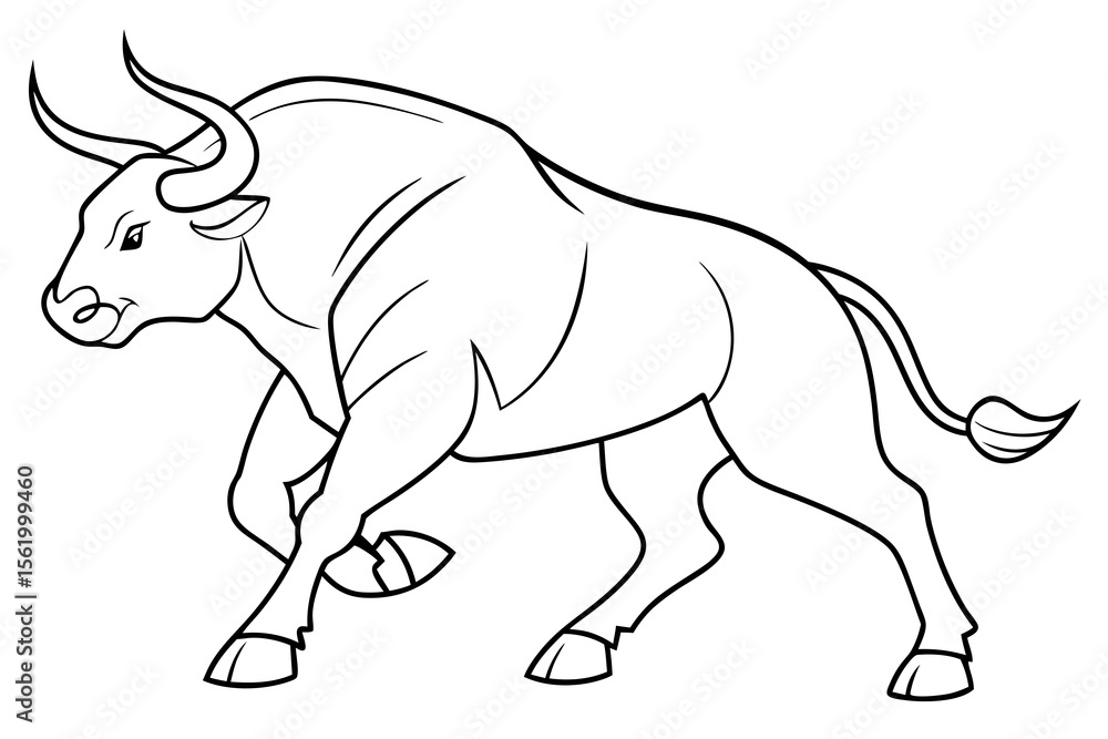 Fototapeta premium Line art of a powerful minotaur, suitable for a coloring page, simple lines, no shading, clear outlines, black and white