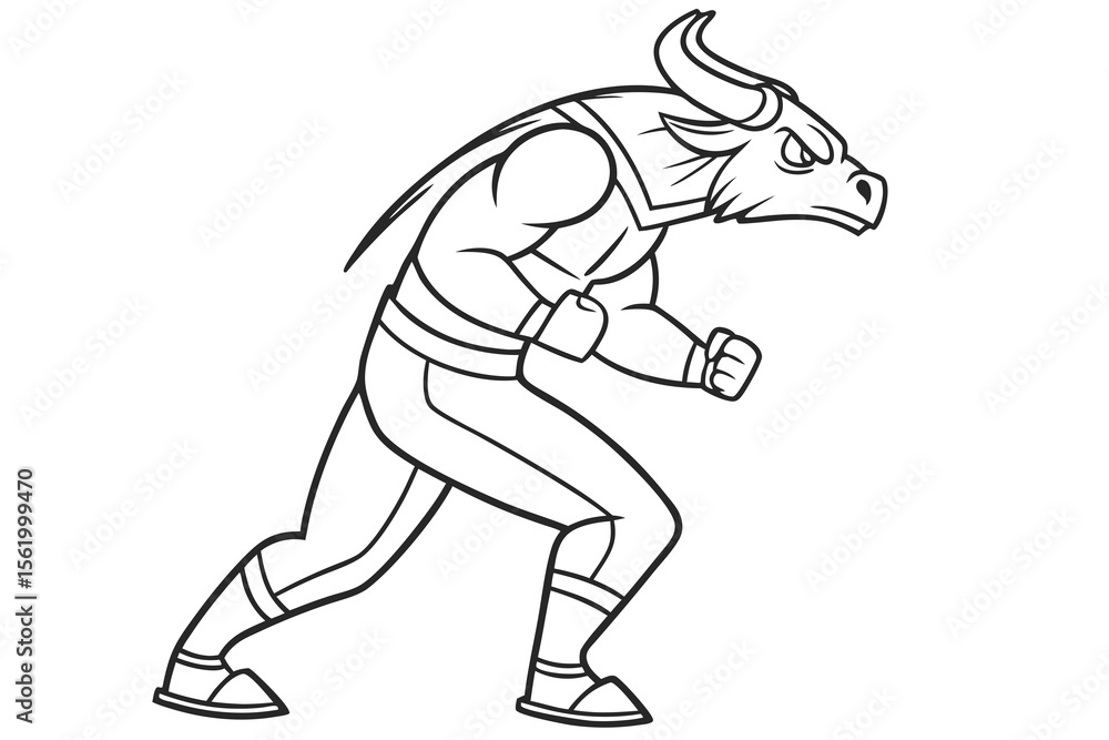 Line art of a powerful minotaur, suitable for a coloring page, simple lines, no shading, clear outlines, black and white Line art of a powerful minotaur, suitable for a coloring page, simple lines, no shading, clear outlines, black and white