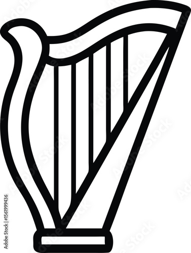 Harp outline illustration, musical instrument icon for design projects