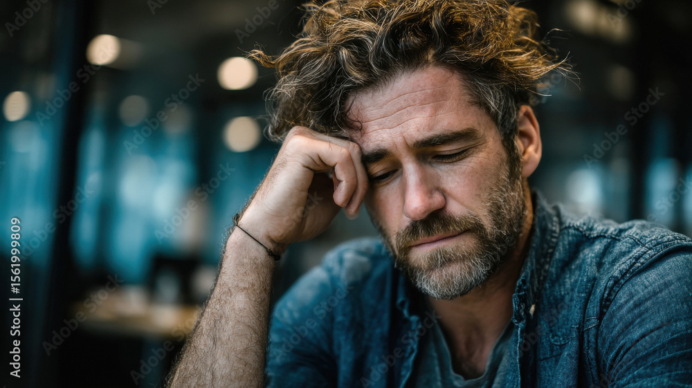 Beard man feeling head pain Beard man feeling head pain