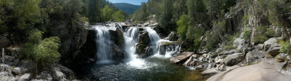 Obraz premium Cascading waterfalls mountain region hdr 360 degrees nature serenity