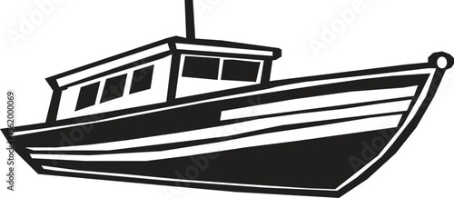 Travel yacht power boat steamer Vector Silhouettes White Background.