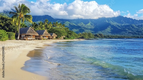 Tropical beach huts nestled on a pristine shore.