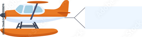 Flying advertising banner pulled by light aircraft in flat style vector illustration. Flying planes and helicopters set with the banners, template for text.