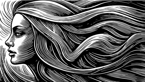 Single‑line abstract female portrait blending fashion elegance with modern minimalism, excellent for cosmetics packaging, gallery posters, blog headers and tattoo concepts, a black and white line art