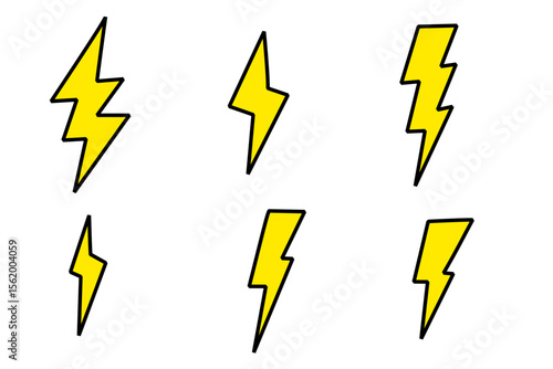 Electric vector icons set. Isolated lightning bolt symbols. Energy flash signs. Power logo elements. Electric shock icons. Flash vector collection. 