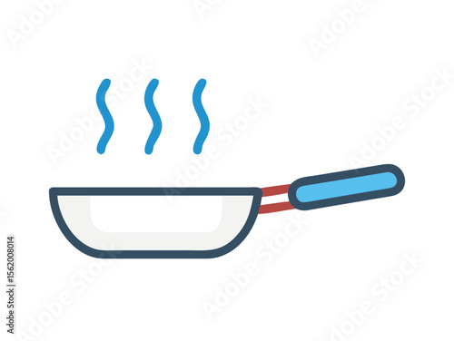 Simple Line Art Illustration of a Hot Pan with Steam, A minimalist, vector illustration of a frying pan heating up.