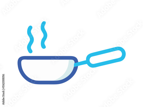 Simple Line Art Illustration of a Hot Pan with Steam, A minimalist, vector illustration of a frying pan heating up.