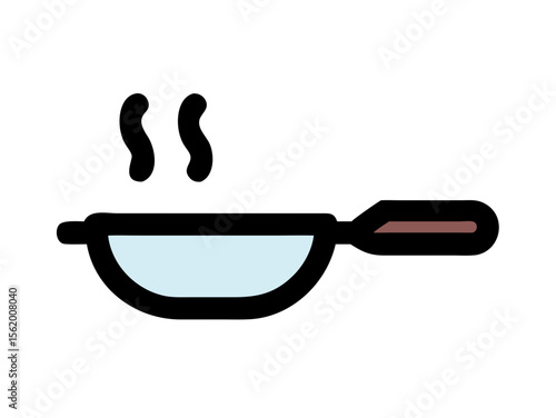 Simple Line Art Illustration of a Hot Pan with Steam, A minimalist, vector illustration of a frying pan heating up.