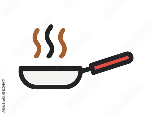 Simple Line Art Illustration of a Hot Pan with Steam, A minimalist, vector illustration of a frying pan heating up.