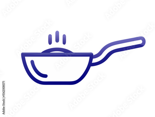 Simple Line Art Illustration of a Hot Pan with Steam, A minimalist, vector illustration of a frying pan heating up.