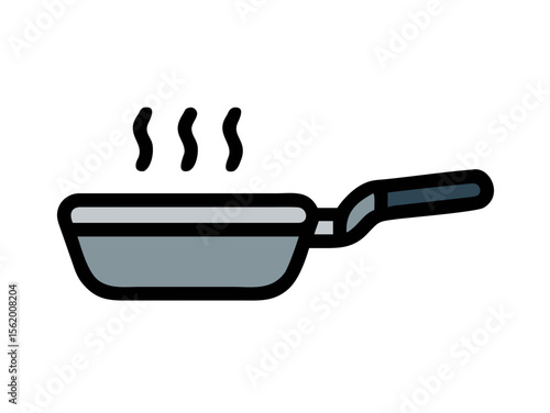 Simple Line Art Illustration of a Hot Pan with Steam, A minimalist, vector illustration of a frying pan heating up.