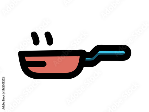 Simple Line Art Illustration of a Hot Pan with Steam , A minimalist, vector illustration of a frying pan heating up.