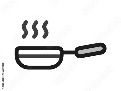 Simple Line Art Illustration of a Hot Pan with Steam , A minimalist, vector illustration of a frying pan heating up.