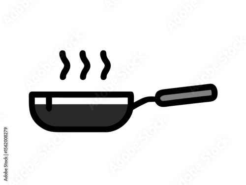 Simple Line Art Illustration of a Hot Pan with Steam , A minimalist, vector illustration of a frying pan heating up.