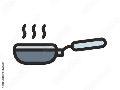 Simple Line Art Illustration of a Hot Pan with Steam , A minimalist, vector illustration of a frying pan heating up.