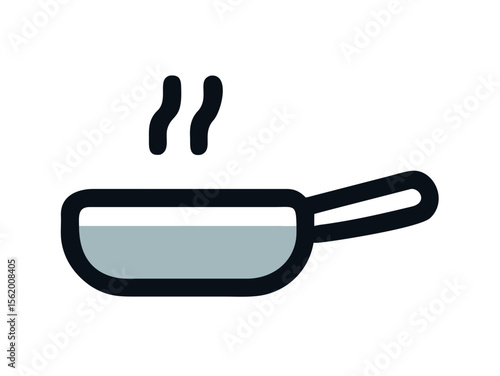 Simple Line Art Illustration of a Hot Pan with Steam , A minimalist, vector illustration of a frying pan heating up.