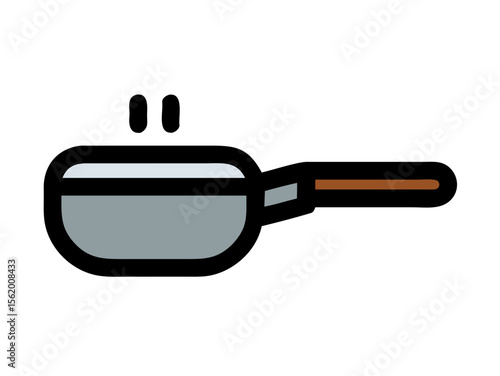 Simple Line Art Illustration of a Hot Pan with Steam , A minimalist, vector illustration of a frying pan heating up.