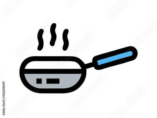Simple Line Art Illustration of a Hot Pan with Steam , A minimalist, vector illustration of a frying pan heating up.