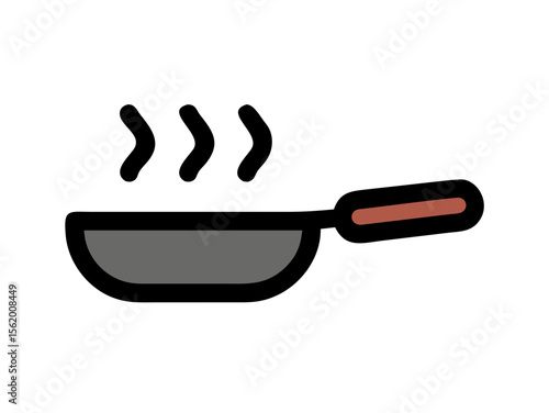 Simple Line Art Illustration of a Hot Pan with Steam , A minimalist, vector illustration of a frying pan heating up.