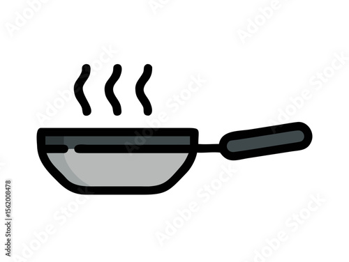 Simple Line Art Illustration of a Hot Pan with Steam , A minimalist, vector illustration of a frying pan heating up.