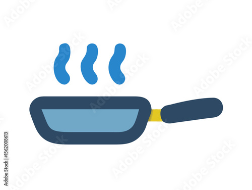 Simple Line Art Illustration of a Hot Pan with Steam , A minimalist, vector illustration of a frying pan heating up.