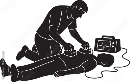 Silhouette of Emergency Defibrillator Use – Life-Saving Medical Response Illustration
