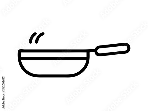 Simple Line Art Illustration of a Hot Pan with Steam , A minimalist, vector illustration of a frying pan heating up.
