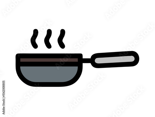 Simple Line Art Illustration of a Hot Pan with Steam , A minimalist, vector illustration of a frying pan heating up.
