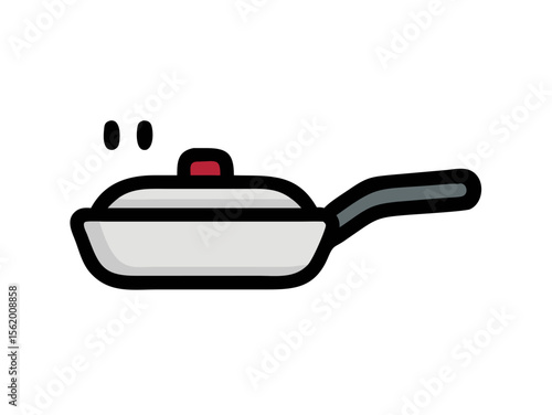 Simple Line Art Illustration of a Hot Pan with Steam , A minimalist, vector illustration of a frying pan heating up.